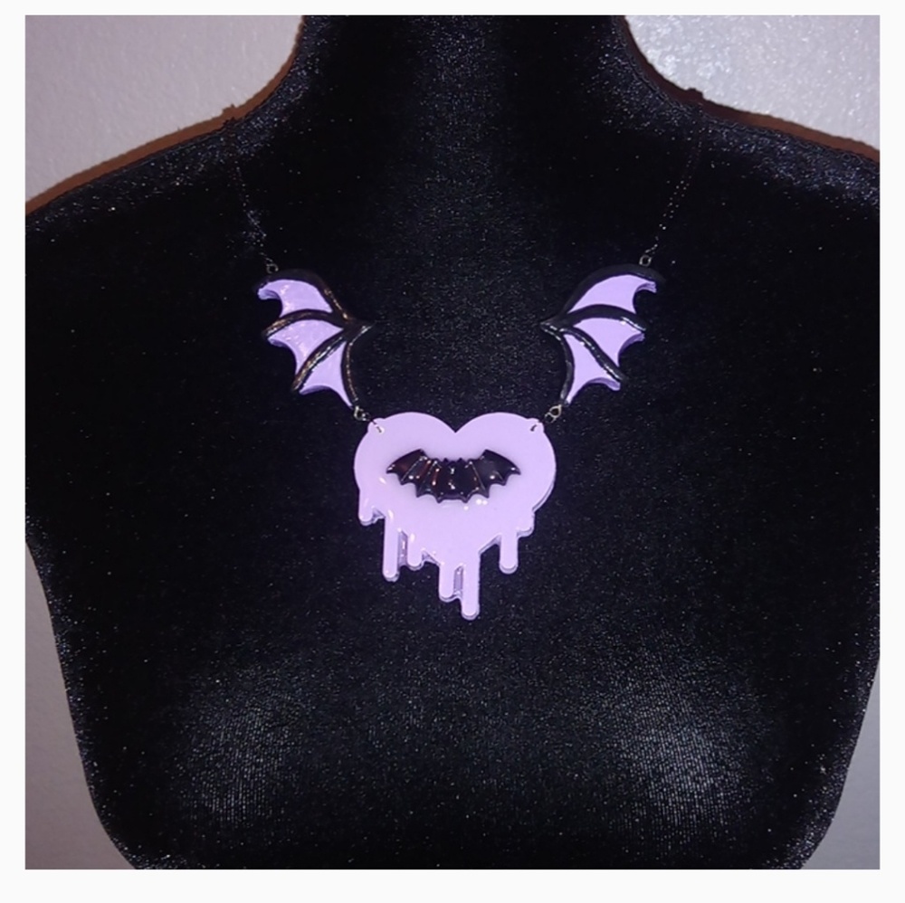 Bat wings heart necklace